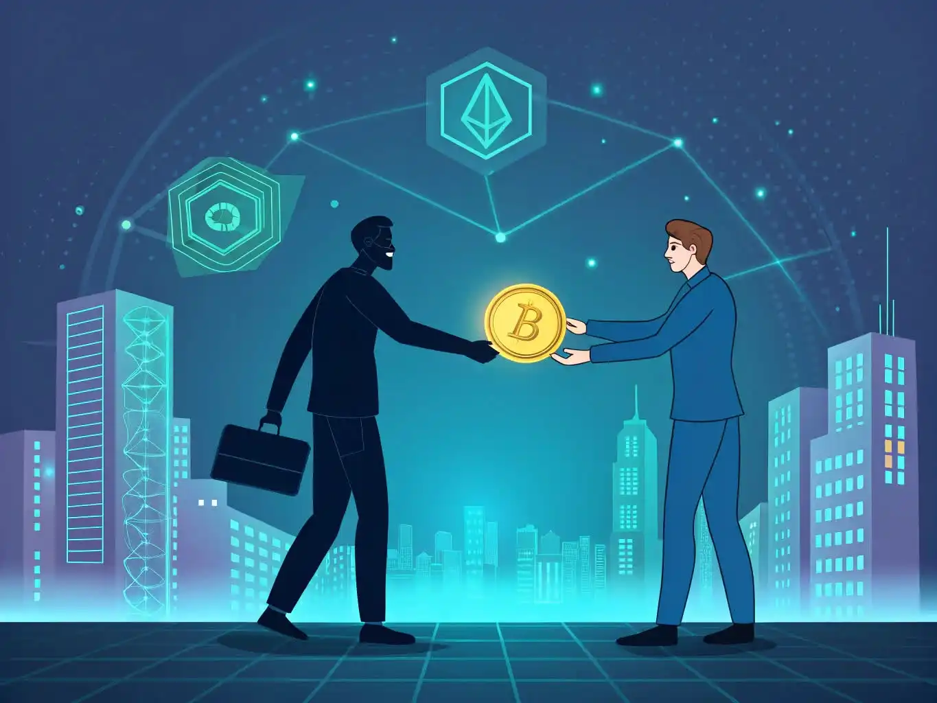 Person analyzing crypto data or exploring blockchain platforms on a digital device