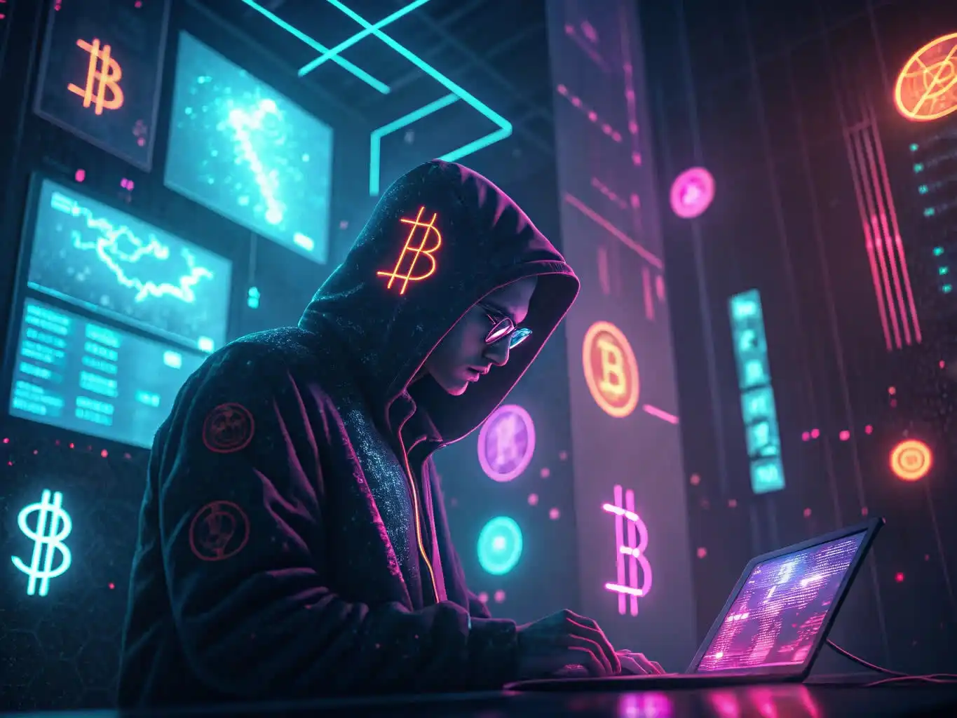Person analyzing crypto data or exploring blockchain platforms on a digital device