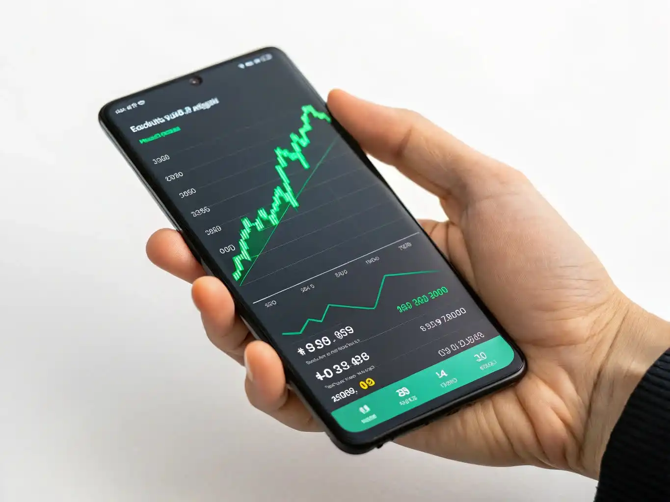 Person analyzing crypto data or exploring blockchain platforms on a digital device