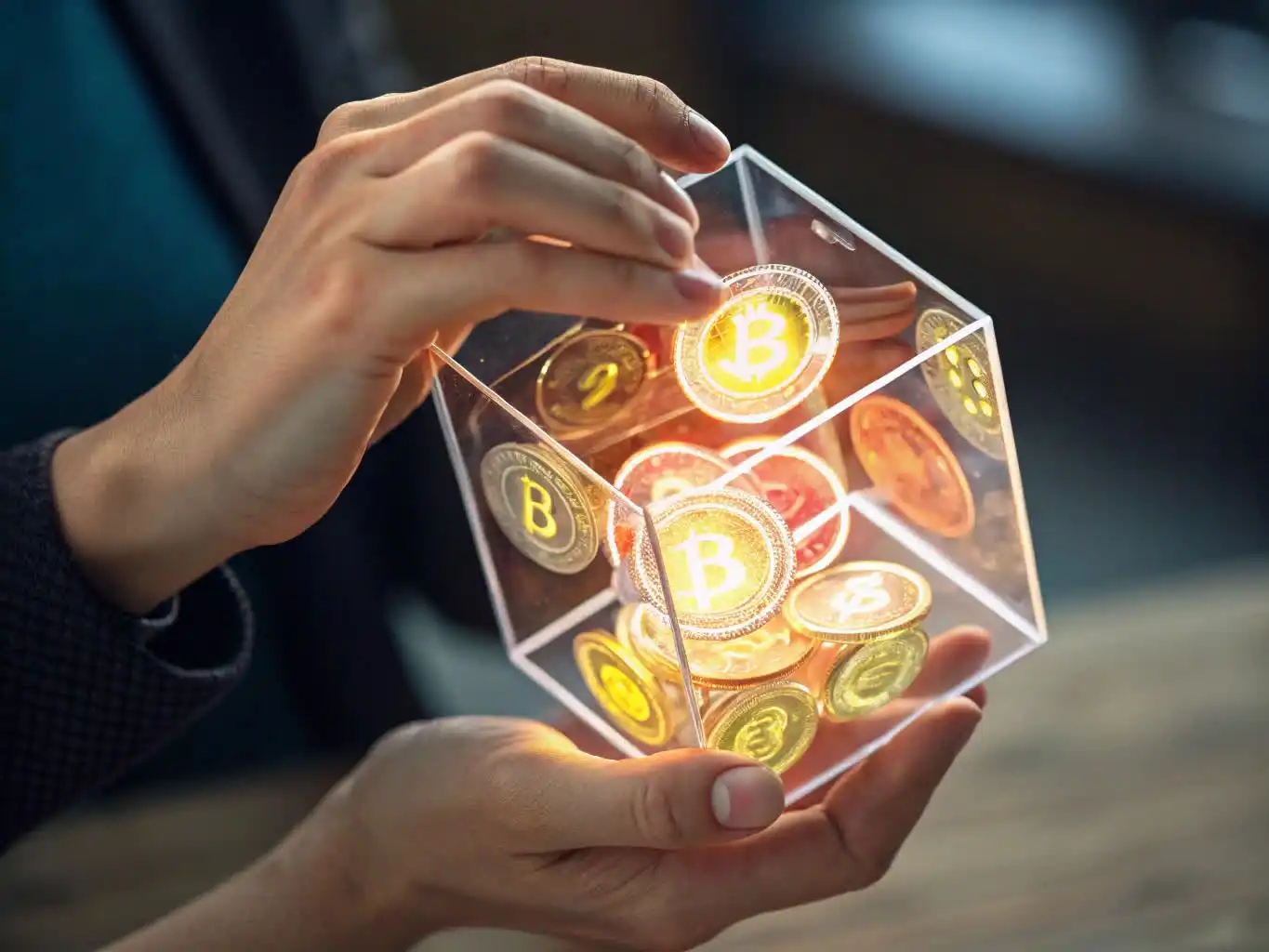 Person analyzing crypto data or exploring blockchain platforms on a digital device