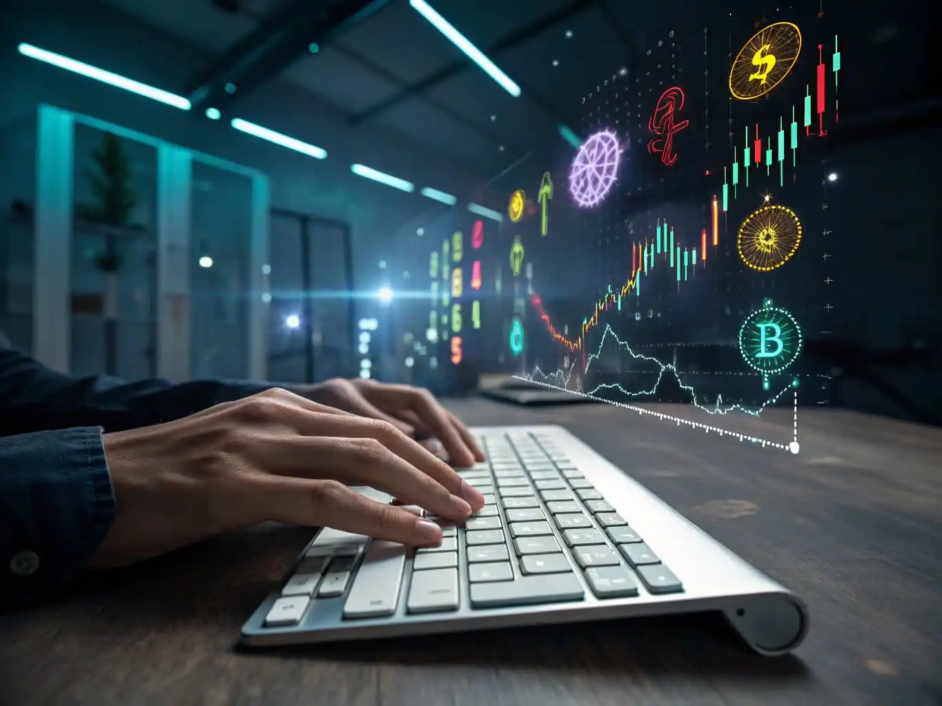 Person analyzing crypto data or exploring blockchain platforms on a digital device